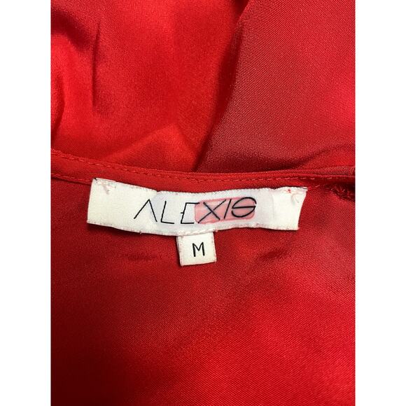 ALEXIS Hazel Bell Sleeve Asymmetric Ruffle Silk Midi Dress Red Size M $565 - Picture 13 of 15